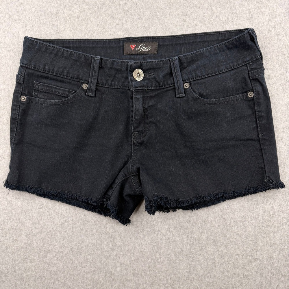 Guess Womens Black Denim Cut Off Shorts Frayed Hem Low Rise‎ Size 30